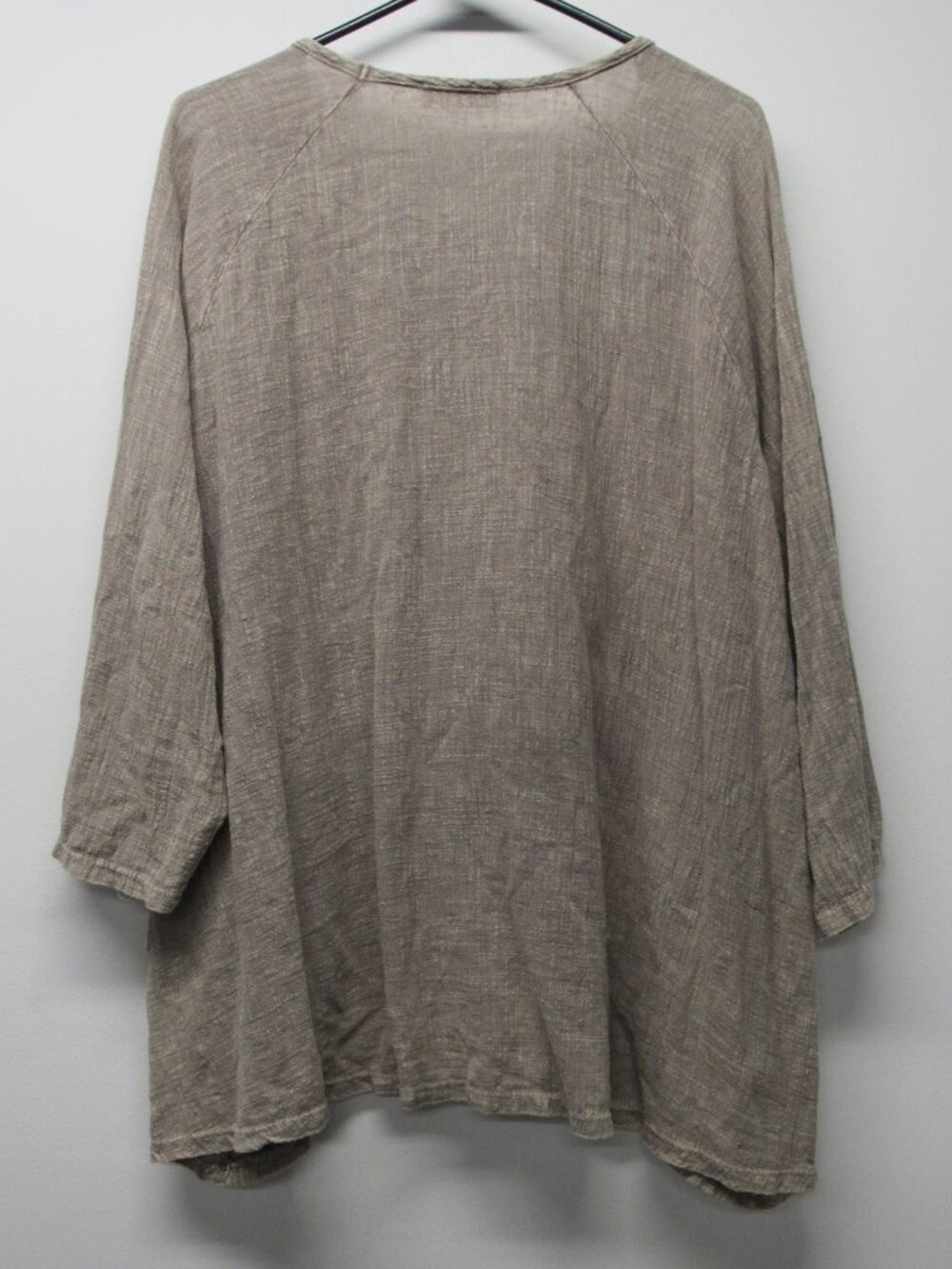 Jess & Jane Art To Wear Cotton Tunic Top XL Made USA Taupe Mineral Wash Pockets - Picture 2 of 3